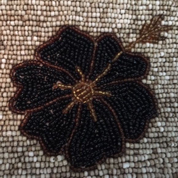 Floral Hand Beaded Wallet Change Purse Browns Black 4.75"x4" - Picture 4 of 7